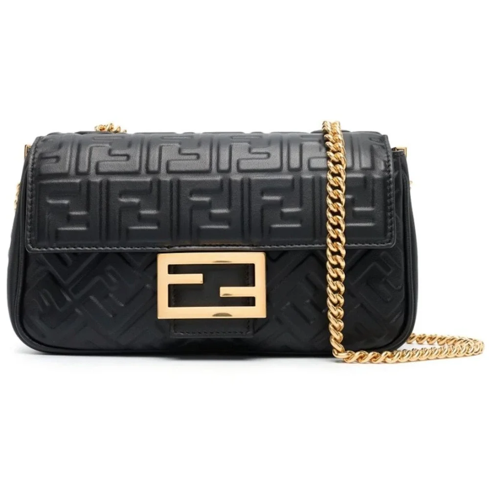 ❌❌SOLD! $3490 Fendi Baguette Medium Midi FF Leather Black Chain Shoulder Bag - Picture 1 of 16
